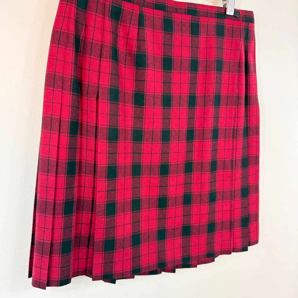 Vintage Laura Ashley Wool Plaid Pleated Skirt US 12 Red Tartan Academia Kilt - Picture 4 of 12